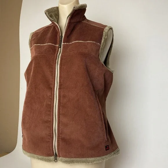 Woolrich Vest Womens M Corduroy Zip Faux Fur Lined Pockets Cinnamon color VTG? - Picture 4 of 11